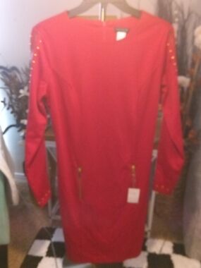 VENUS Cherry Red Crewneck Sheath Dress